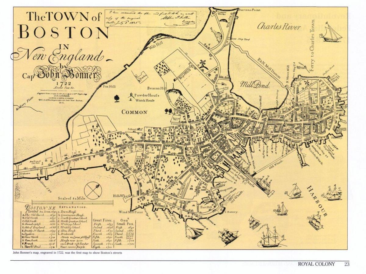 velho mapa de Boston