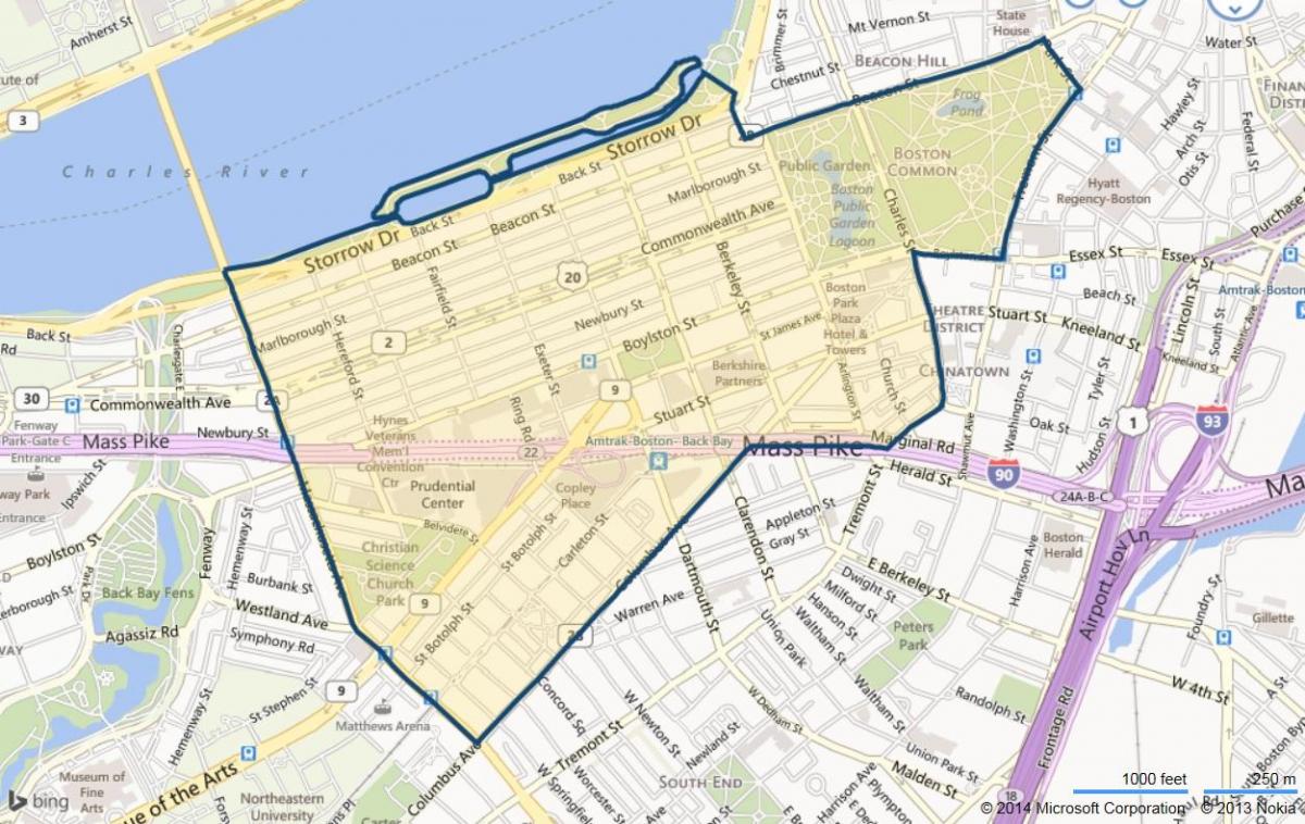 back Bay, em Boston mapa