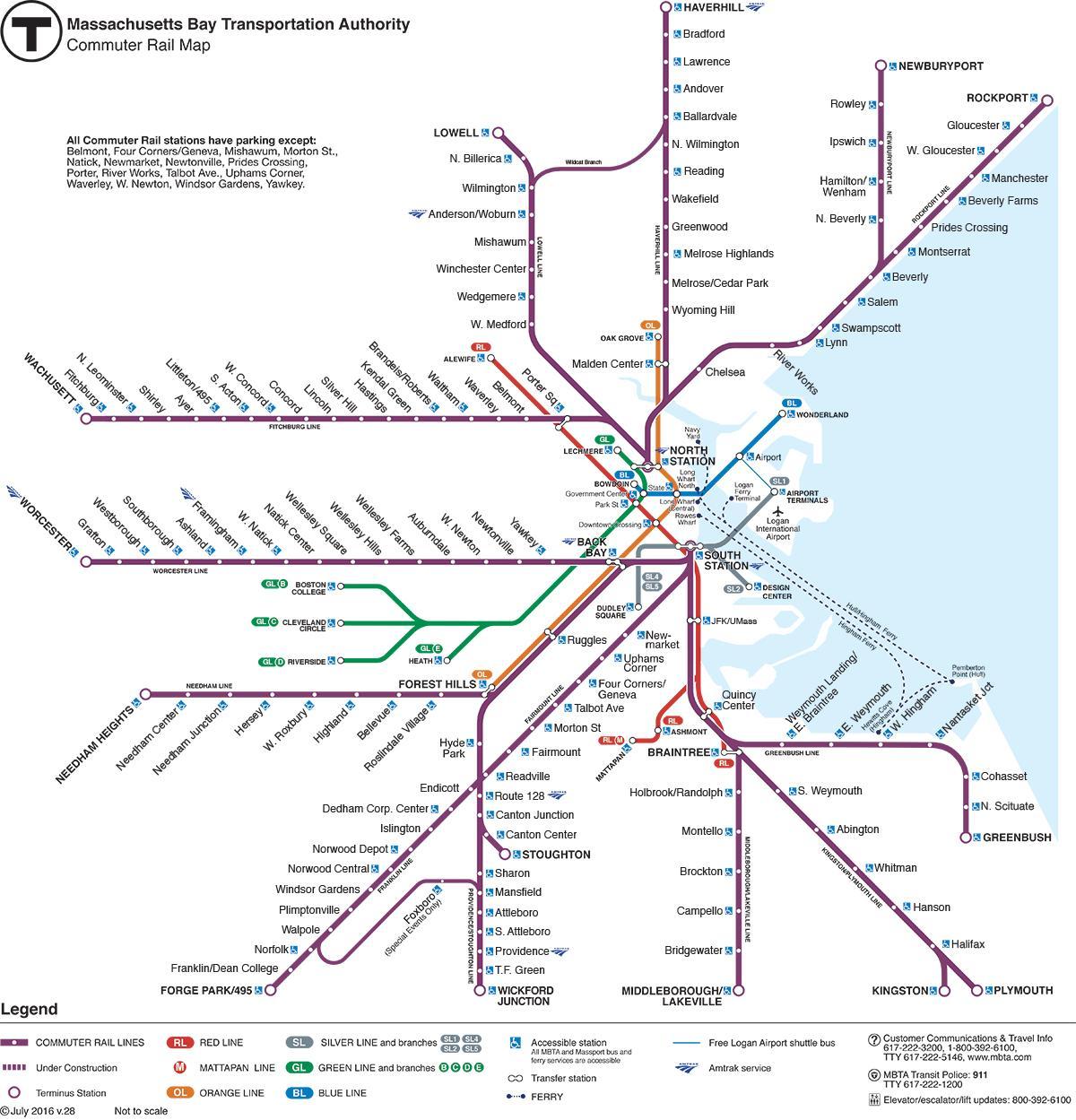 trens de passageiros mapa de Boston