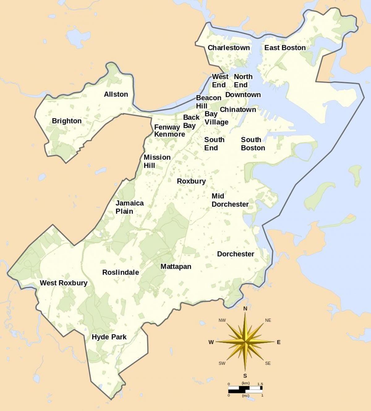 mapa de Boston e arredores