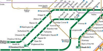 MBTA linha verde do mapa