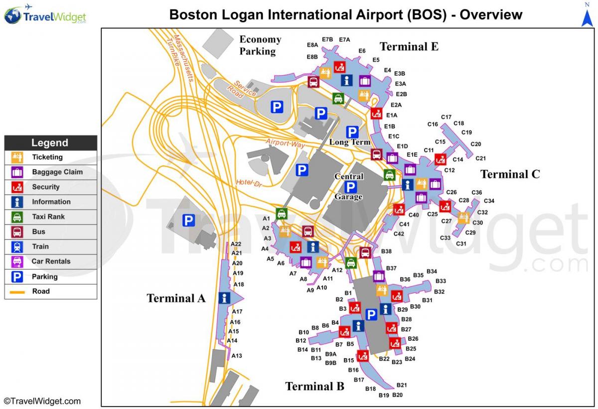mapa do aeroporto internacional Logan