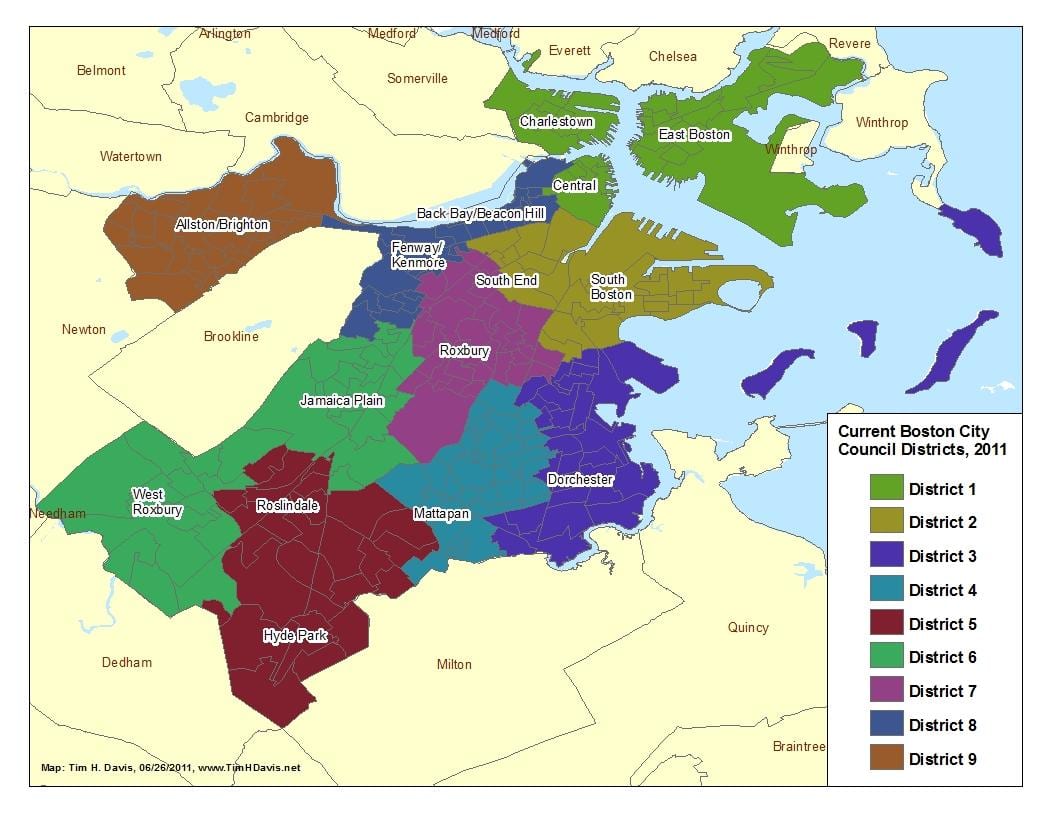 mapa dos subúrbios de Boston