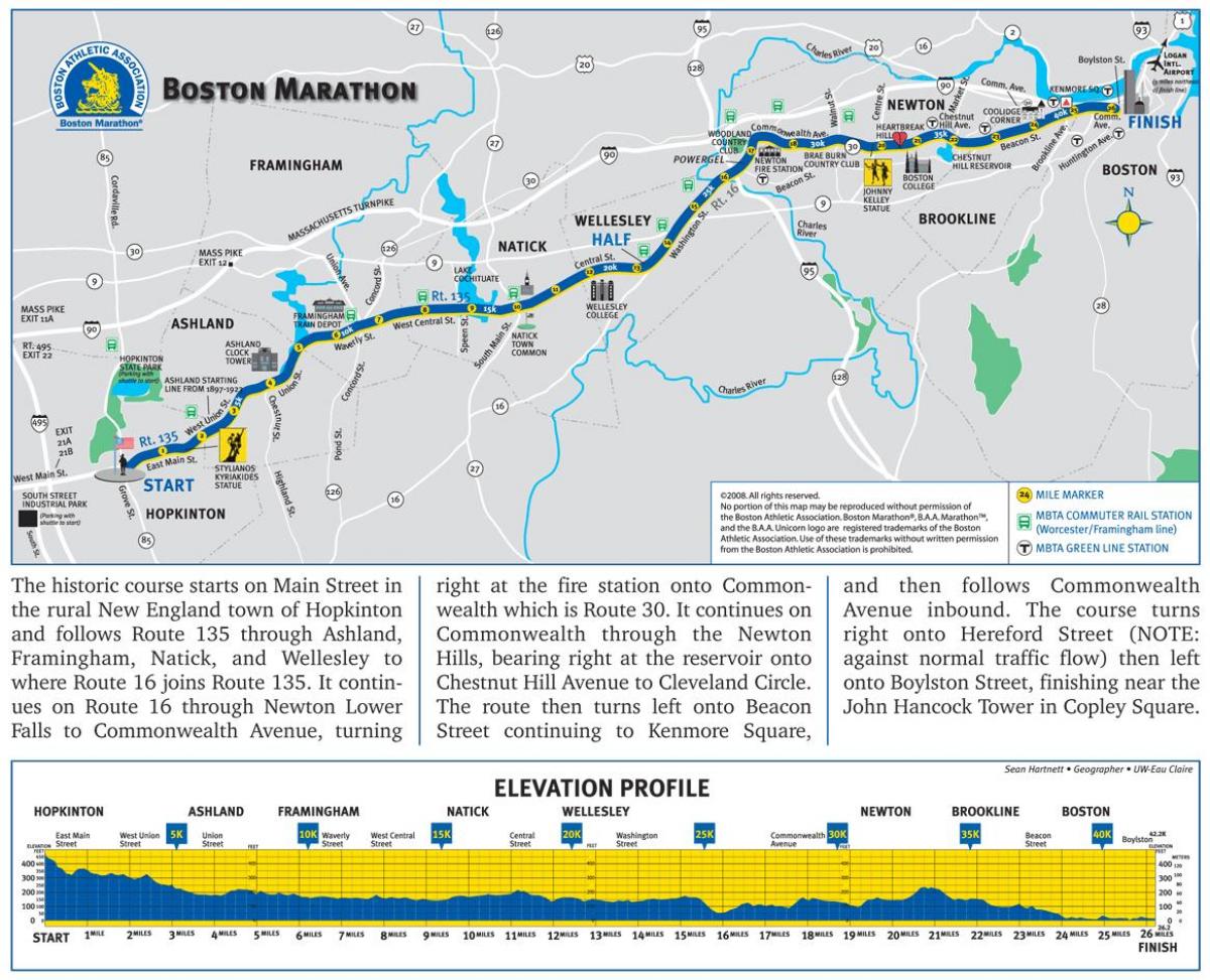 Maratona de Boston mapa de elevação